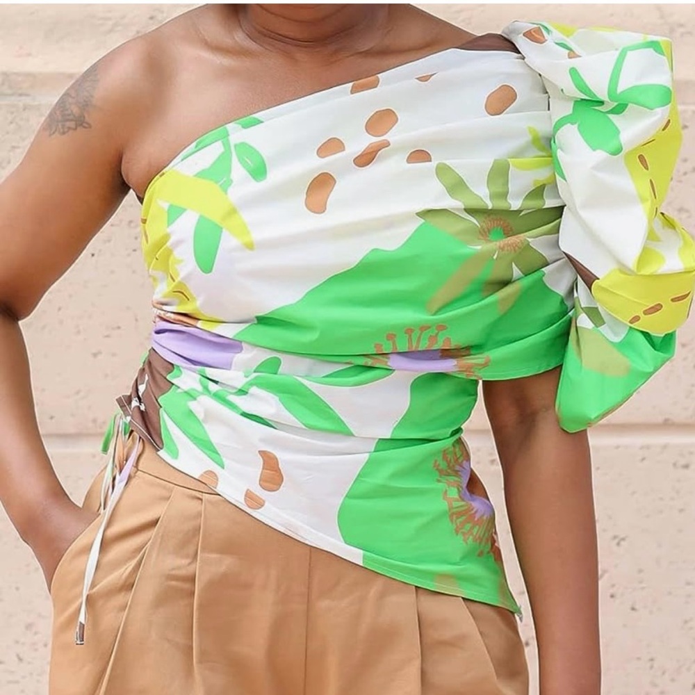 Floral Print One Shoulder Blouse